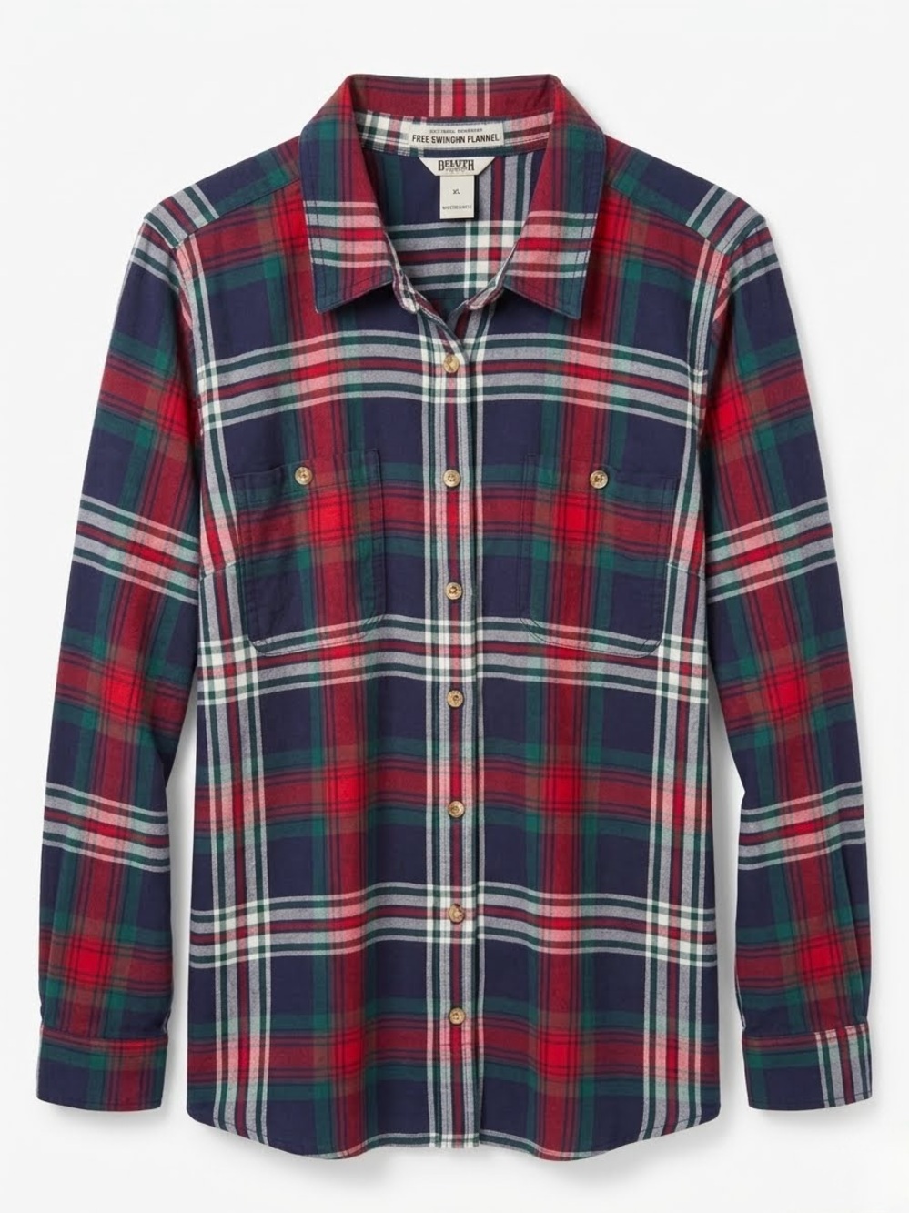 Duluth Free Swingin Flannel Shirt XL Navy Plaid Gorpcore Cabincore Woodsy Cozy